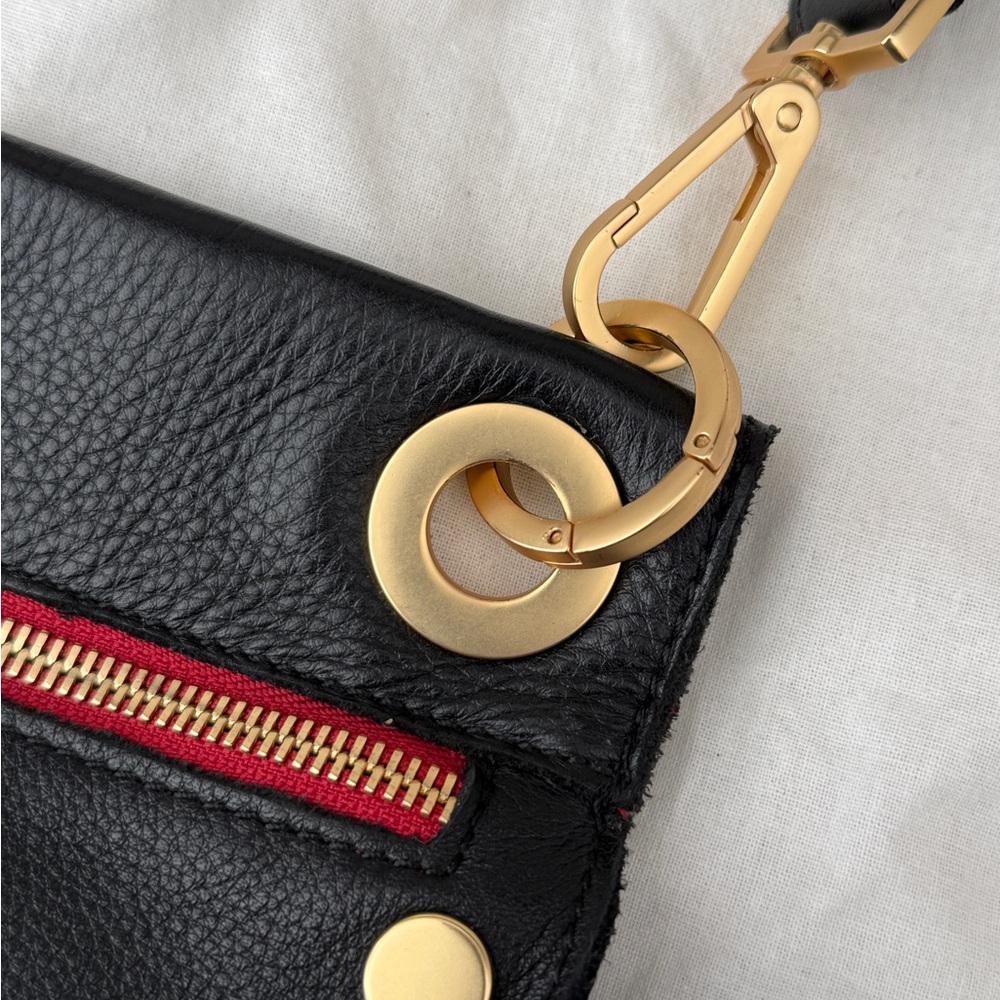 Hammitt Tony Small - Black Leather Crossbody with Gold Hardware & Red Zip Accent - Picture 5 of 10
